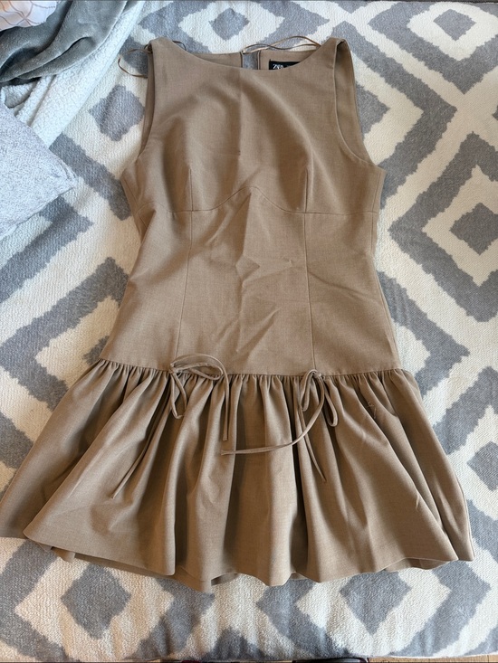 Zara Dresses & Skirts - Zara Tan Sleeveless Tie-Waist Drop Skirt Dress
